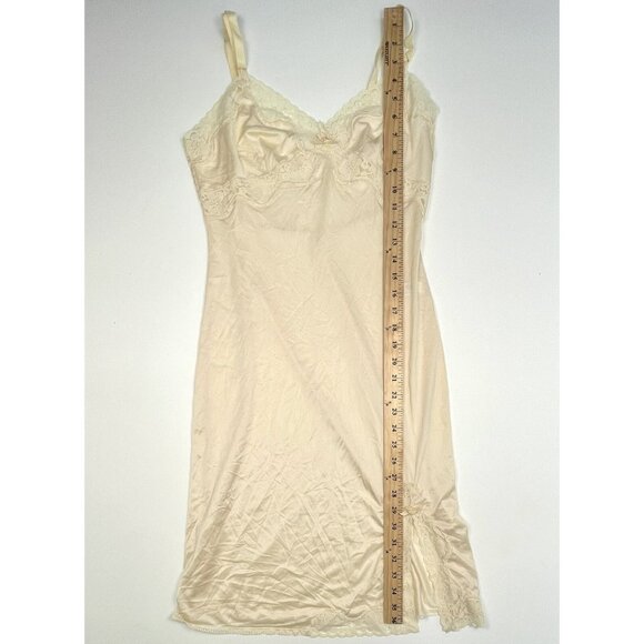 VTG Womens MEDIUM 34-36 Ivory Satin Lace FULL SLIP 22" Slit Adjustable EUC - Picture 5 of 7